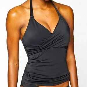 ATHLETA Black Bra Cup Halter Wrap Tankini Top